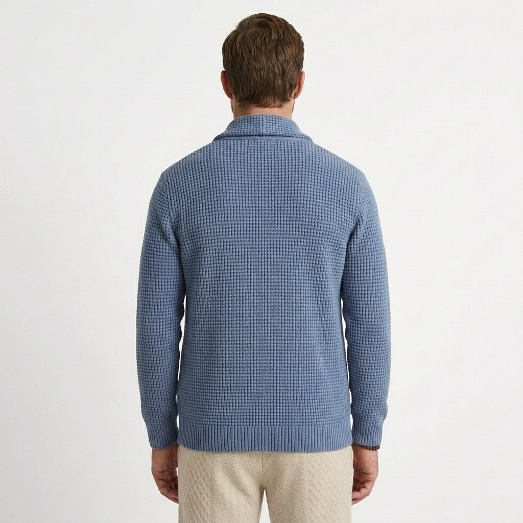 Men's Textured Waffle-Knit Cardigan Shawl Collar Open Front Casual Layering