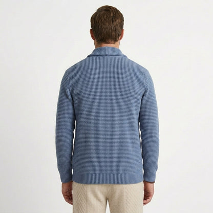 Men's Textured Waffle-Knit Cardigan Shawl Collar Open Front Casual Layering