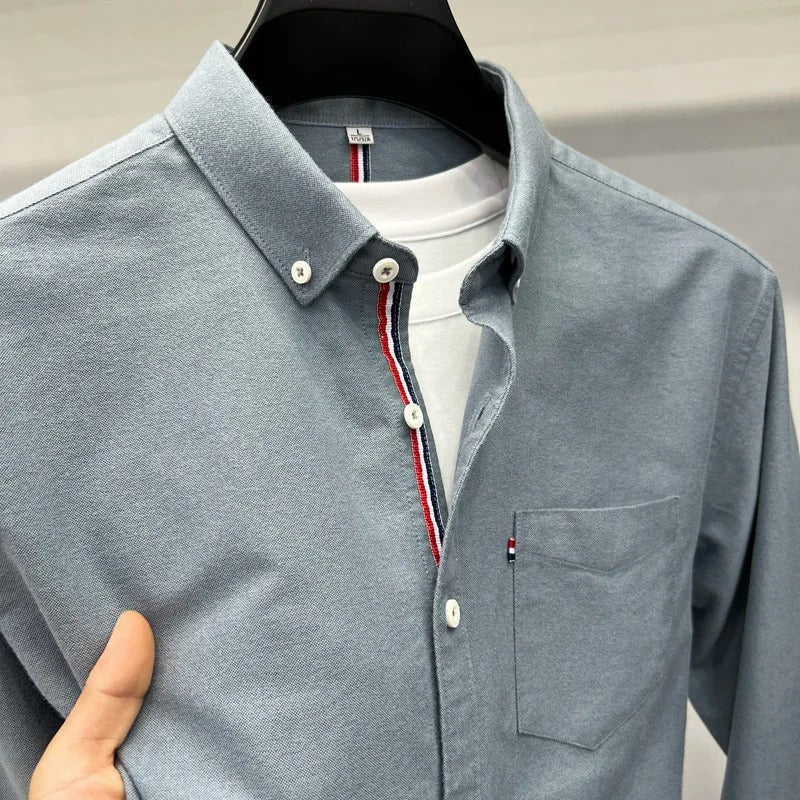 Men's Classic Oxford Shirt Accent Stripes Tailored Fit Long Sleeve Smart-Casual