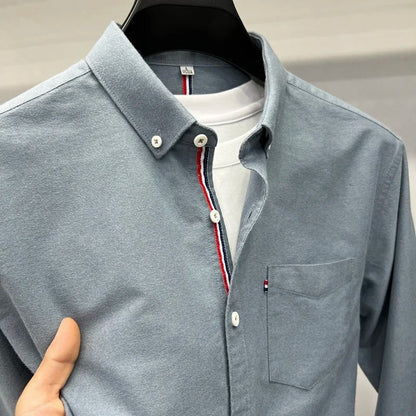 Men's Classic Oxford Shirt Accent Stripes Tailored Fit Long Sleeve Smart-Casual