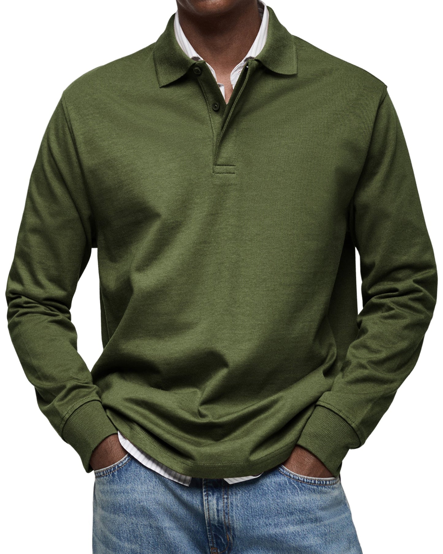 Men's Long-Sleeved Polo Shirt Classic Fit Collared Casual Everyday Wear