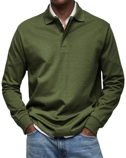 Men's Long-Sleeved Polo Shirt Classic Fit Collared Casual Everyday Wear