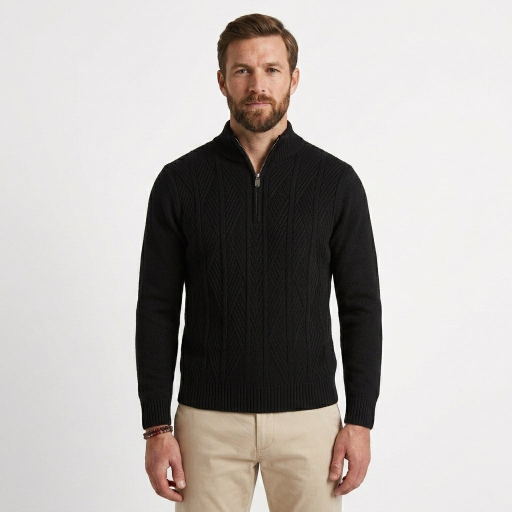 Men's Textured Half-Zip Mock Neck Sweater Casual Relaxed Fit Layering Everyday