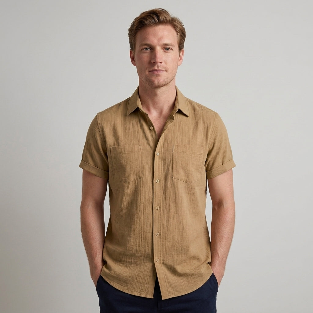 Men's Casual Short Sleeve Button-Up Shirt Relaxed Fit Versatile Everyday Wear