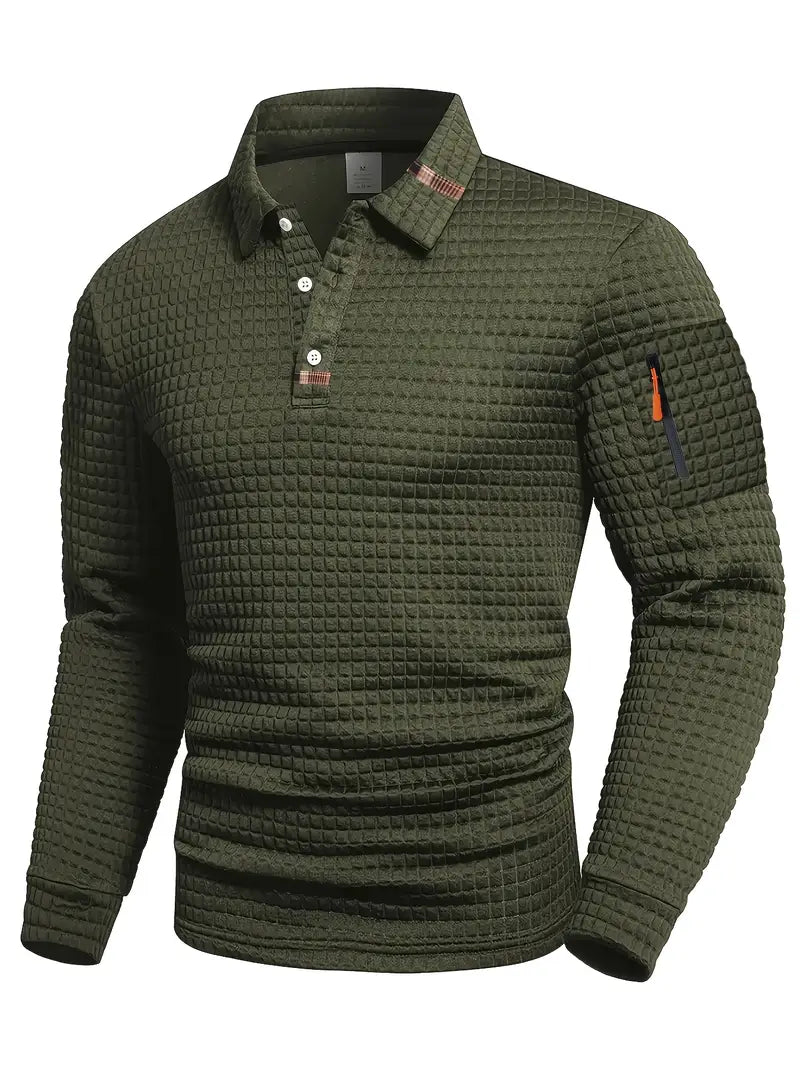 Men's Waffle Texture Polo Shirt Short-Sleeve Collared Casual Everyday