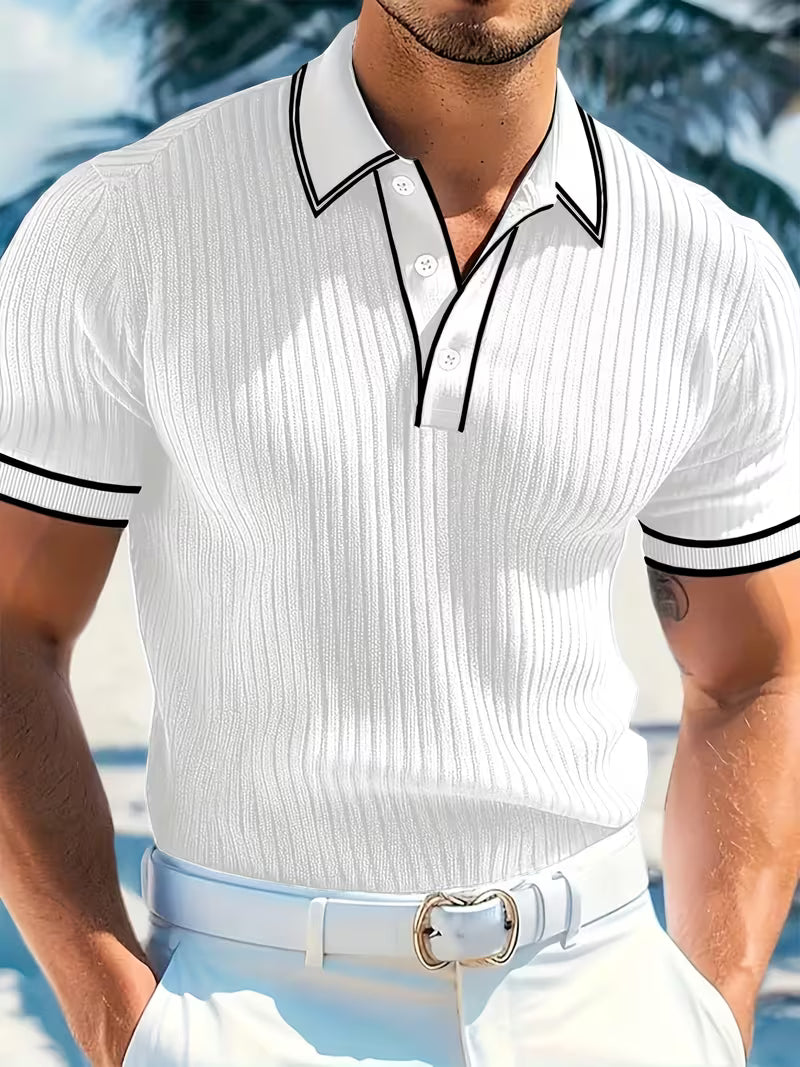 Men's Colour-Block Polo Shirt Short-Sleeve Collared Regular Fit Casual Smart-Casual Everyday Golf Sport Roan