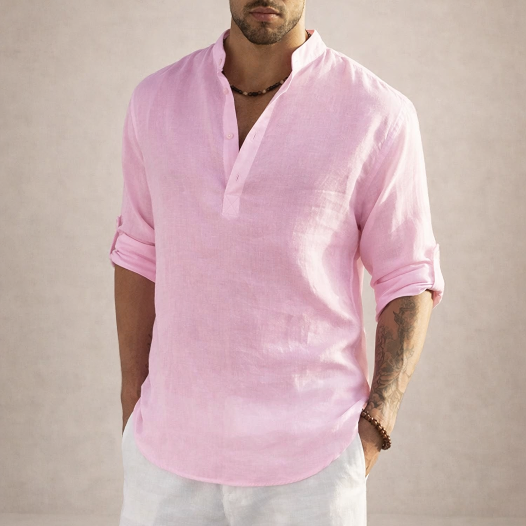 Men's Regular Fit Long Sleeve Shirt Stand Collar Casual Everyday Wear