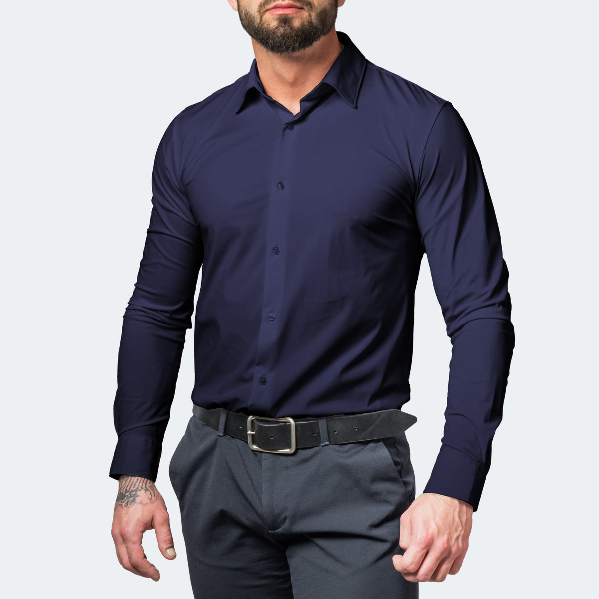 Men's Casual Shirt Slim Fit Long-Sleeve Button-Up Collared Smart-Casual Office Everyday Versatile Relaxed Ridge