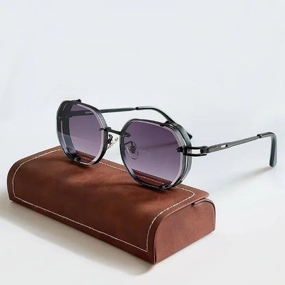 Men's Steampunk Sunglasses Polarized Round Metal Frame Tinted Lens Retro Fashion Casual Beach Holiday Everyday