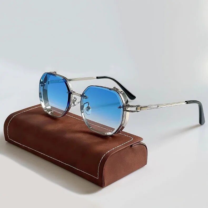 Men's Steampunk Sunglasses Polarized Round Metal Frame Tinted Lens Retro Fashion Casual Beach Holiday Everyday
