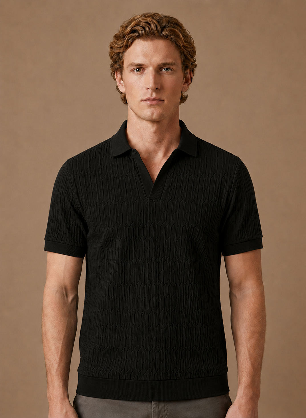 Men's Knit Polo Shirt Textured Short-Sleeve Collared Ribbed Casual Smart-Casual Everyday Golf Holiday Jasper