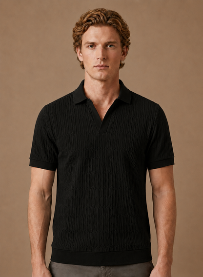 Men's Knit Polo Shirt Textured Short-Sleeve Collared Ribbed Casual Smart-Casual Everyday Golf Holiday Jasper