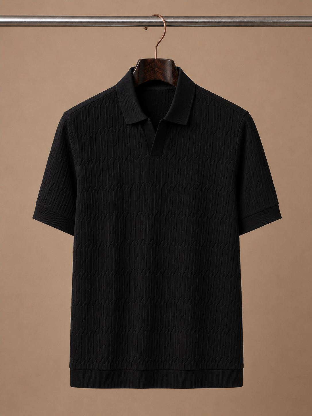 Men's Knit Polo Shirt Textured Short-Sleeve Collared Ribbed Casual Smart-Casual Everyday Golf Holiday Jasper