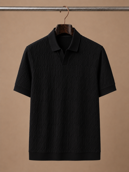 Men's Knit Polo Shirt Textured Short-Sleeve Collared Ribbed Casual Smart-Casual Everyday Golf Holiday Jasper