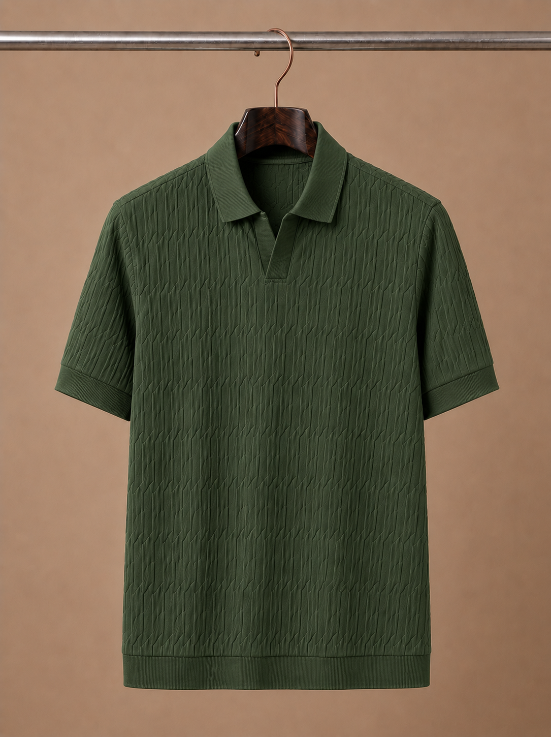 Men's Knit Polo Shirt Textured Short-Sleeve Collared Ribbed Casual Smart-Casual Everyday Golf Holiday Jasper