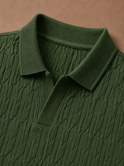 Men's Knit Polo Shirt Textured Short-Sleeve Collared Ribbed Casual Smart-Casual Everyday Golf Holiday Jasper