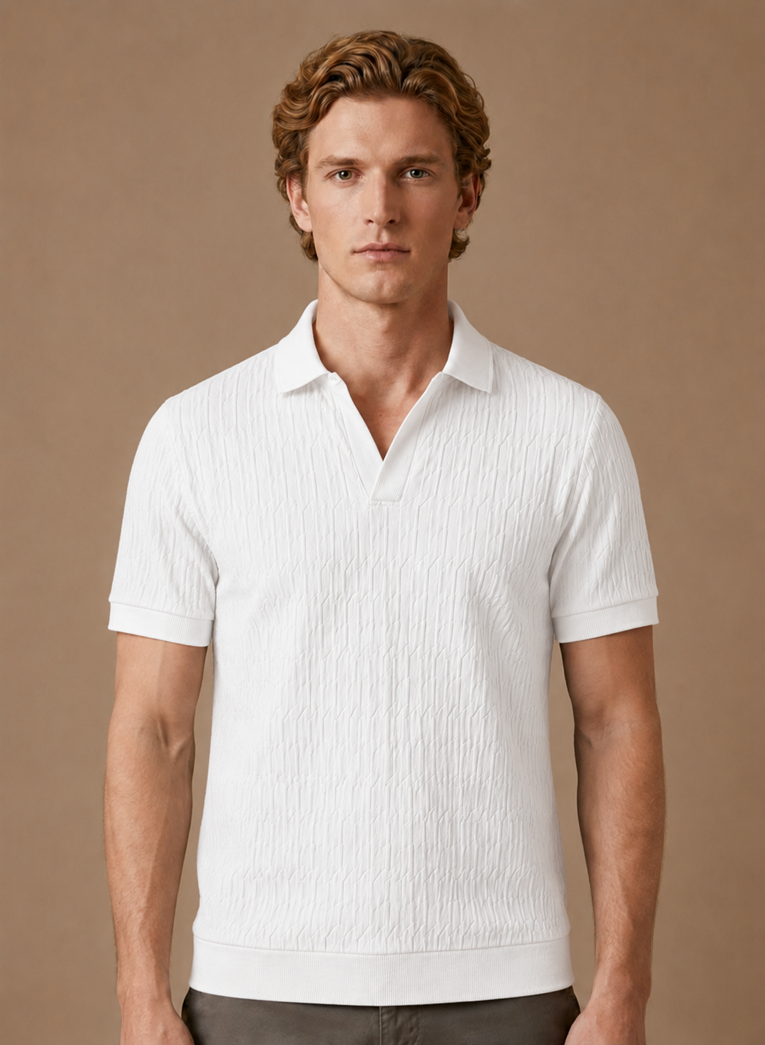 Men's Knit Polo Shirt Textured Short-Sleeve Collared Ribbed Casual Smart-Casual Everyday Golf Holiday Jasper