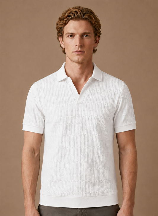 Men's Knit Polo Shirt Textured Short-Sleeve Collared Ribbed Casual Smart-Casual Everyday Golf Holiday Jasper