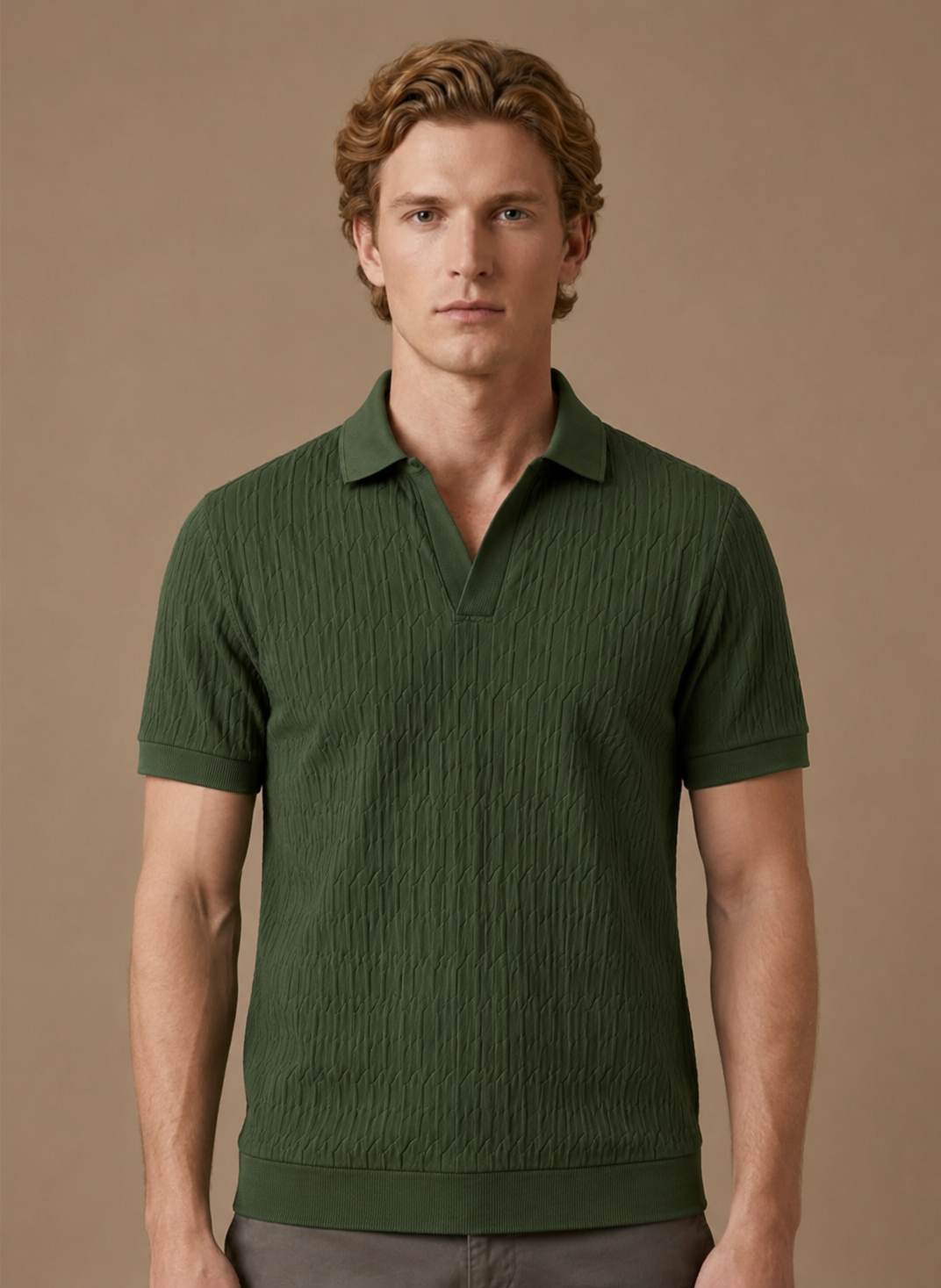 Men's Knit Polo Shirt Textured Short-Sleeve Collared Ribbed Casual Smart-Casual Everyday Golf Holiday Jasper