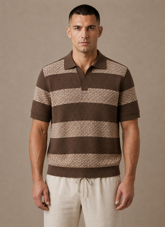 Men's Striped Polo Shirt Short-Sleeve Collared Smart-Casual Fit Casual Everyday Golf Sport Regular Sawyer