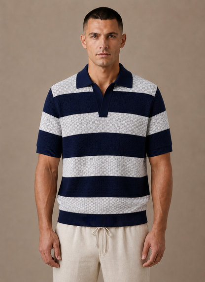Men's Striped Polo Shirt Short-Sleeve Collared Smart-Casual Fit Casual Everyday Golf Sport Regular Sawyer