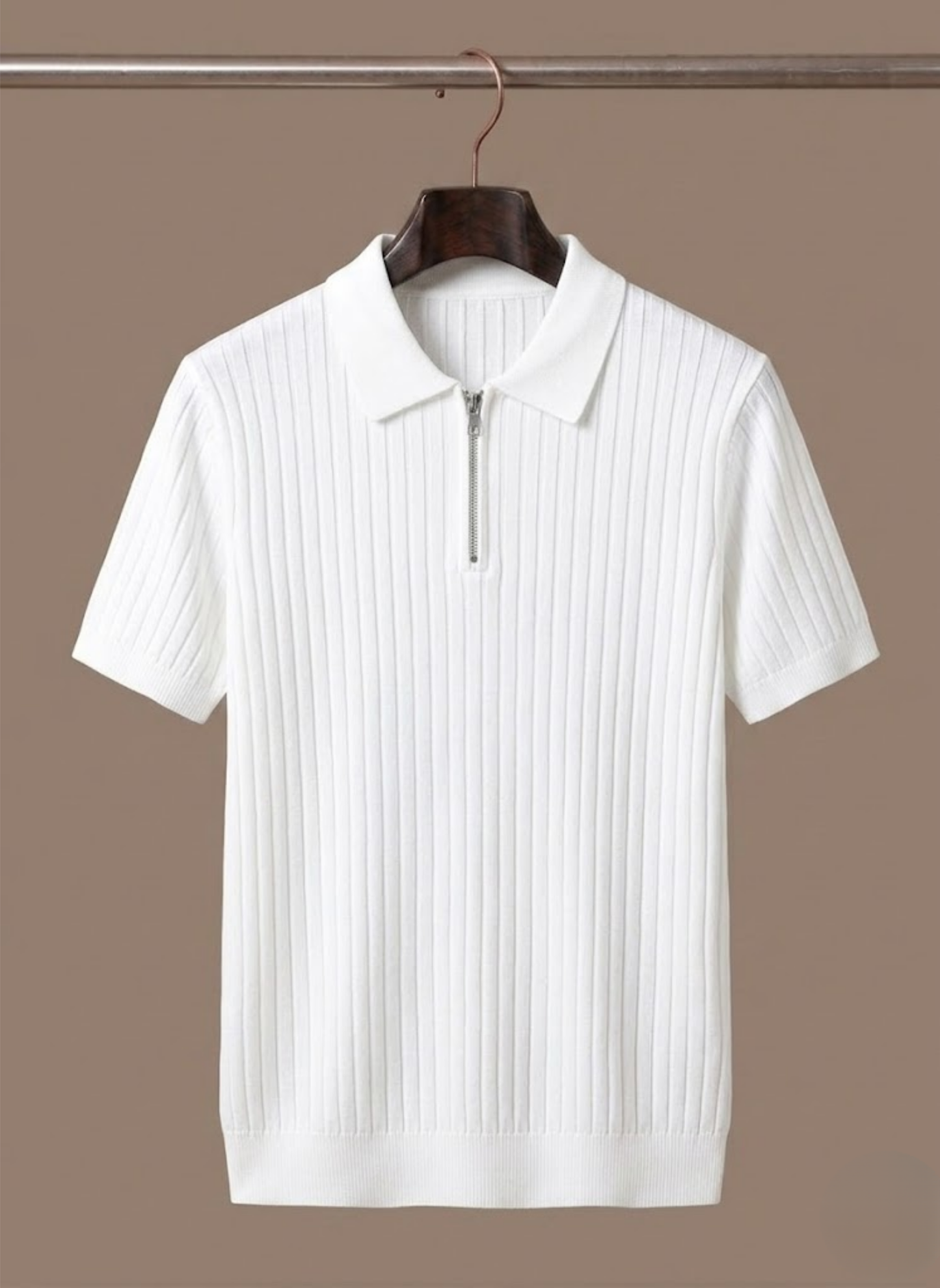 Men's Striped Knit Polo Shirt Short-Sleeve Collared Ribbed Casual Smart-Casual Everyday Golf Everett