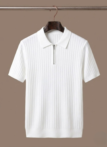 Men's Striped Knit Polo Shirt Short-Sleeve Collared Ribbed Casual Smart-Casual Everyday Golf Everett