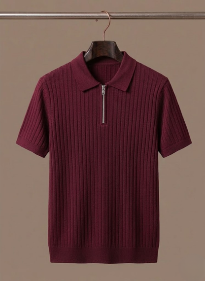Men's Striped Knit Polo Shirt Short-Sleeve Collared Ribbed Casual Smart-Casual Everyday Golf Everett