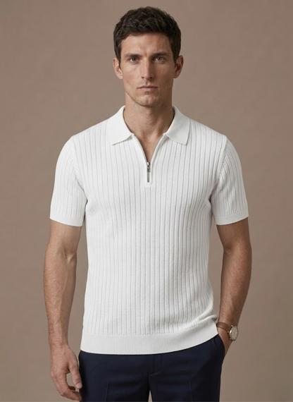 Men's Striped Knit Polo Shirt Short-Sleeve Collared Ribbed Casual Smart-Casual Everyday Golf Everett