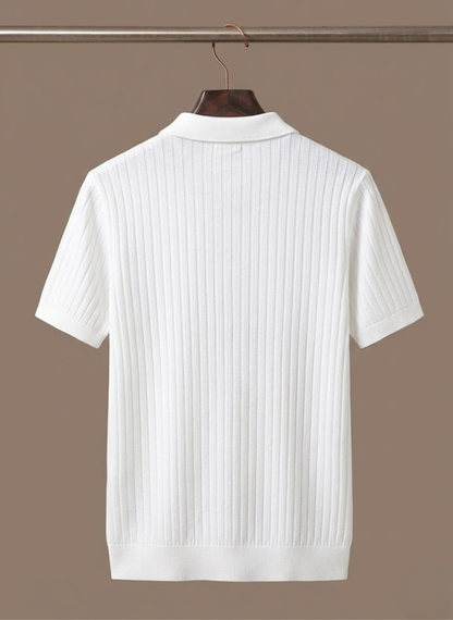 Men's Striped Knit Polo Shirt Short-Sleeve Collared Ribbed Casual Smart-Casual Everyday Golf Everett