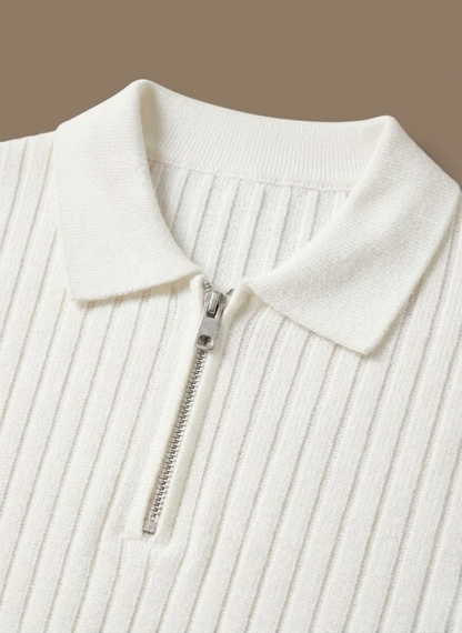 Men's Striped Knit Polo Shirt Short-Sleeve Collared Ribbed Casual Smart-Casual Everyday Golf Everett