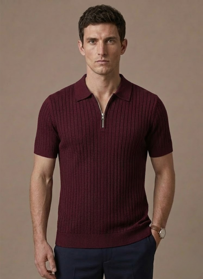 Men's Striped Knit Polo Shirt Short-Sleeve Collared Ribbed Casual Smart-Casual Everyday Golf Everett