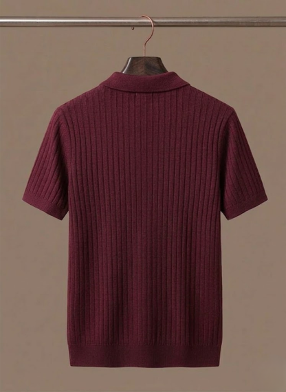 Men's Striped Knit Polo Shirt Short-Sleeve Collared Ribbed Casual Smart-Casual Everyday Golf Everett