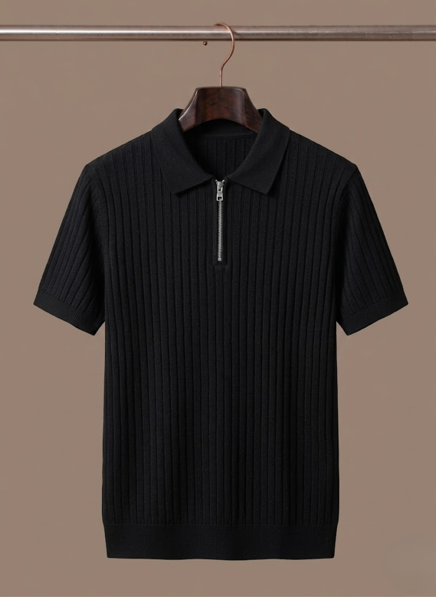 Men's Striped Knit Polo Shirt Short-Sleeve Collared Ribbed Casual Smart-Casual Everyday Golf Everett