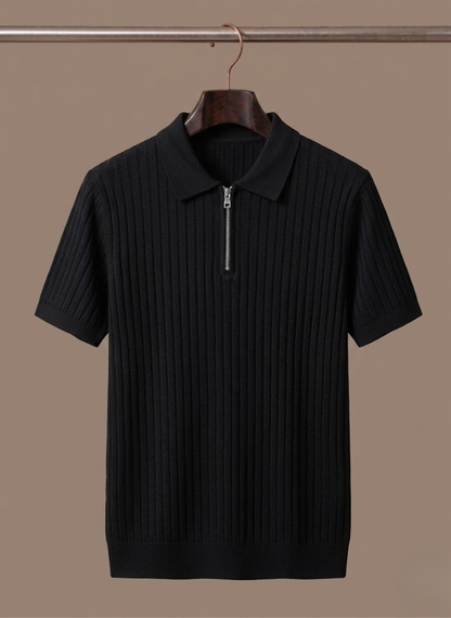 Men's Striped Knit Polo Shirt Short-Sleeve Collared Ribbed Casual Smart-Casual Everyday Golf Everett