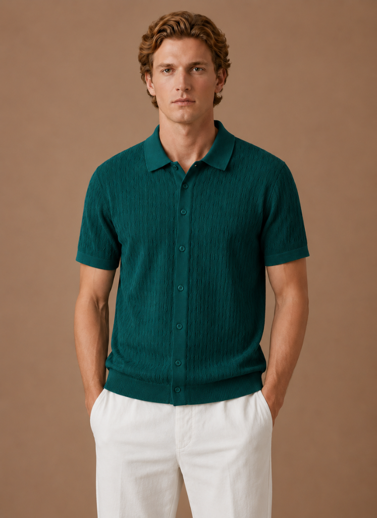 Men's Textured Polo Shirt Short-Sleeve Collared Regular Fit Smart-Casual Casual Everyday Golf Sport Callahan