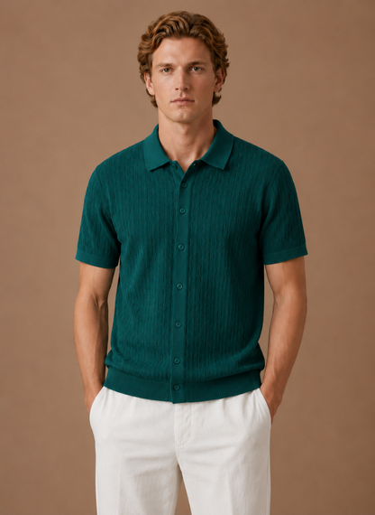 Men's Textured Polo Shirt Short-Sleeve Collared Regular Fit Smart-Casual Casual Everyday Golf Sport Callahan