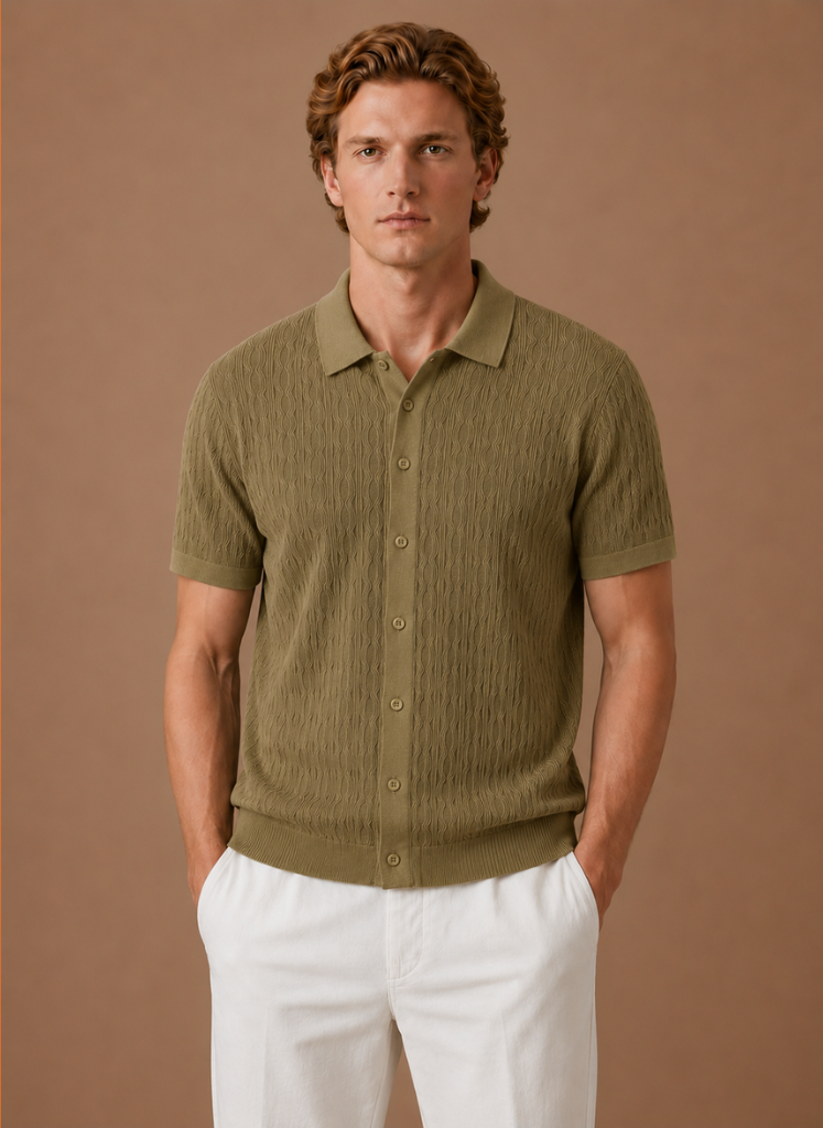 Men's Textured Polo Shirt Short-Sleeve Collared Regular Fit Smart-Casual Casual Everyday Golf Sport Callahan