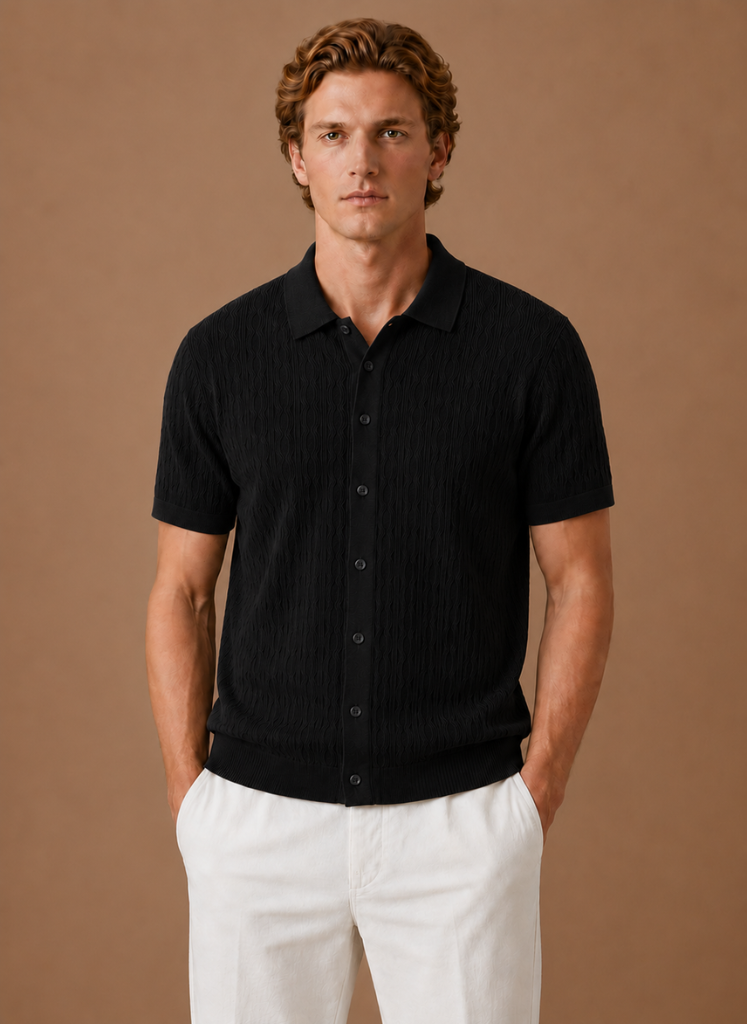 Men's Textured Polo Shirt Short-Sleeve Collared Regular Fit Smart-Casual Casual Everyday Golf Sport Callahan