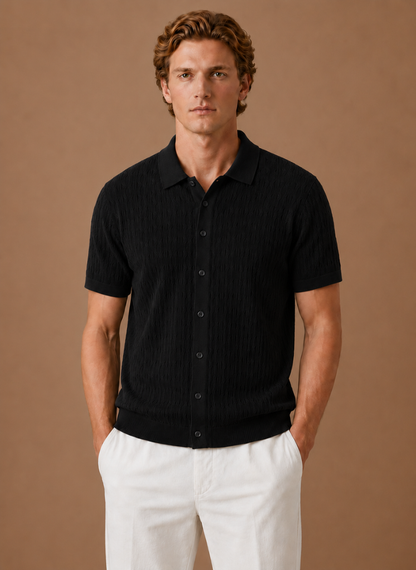 Men's Textured Polo Shirt Short-Sleeve Collared Regular Fit Smart-Casual Casual Everyday Golf Sport Callahan