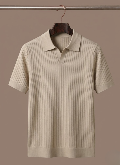 Men's Ribbed Knit Polo Shirt Short-Sleeve Collared Textured Casual Smart-Casual Everyday Golf Holiday Rowley