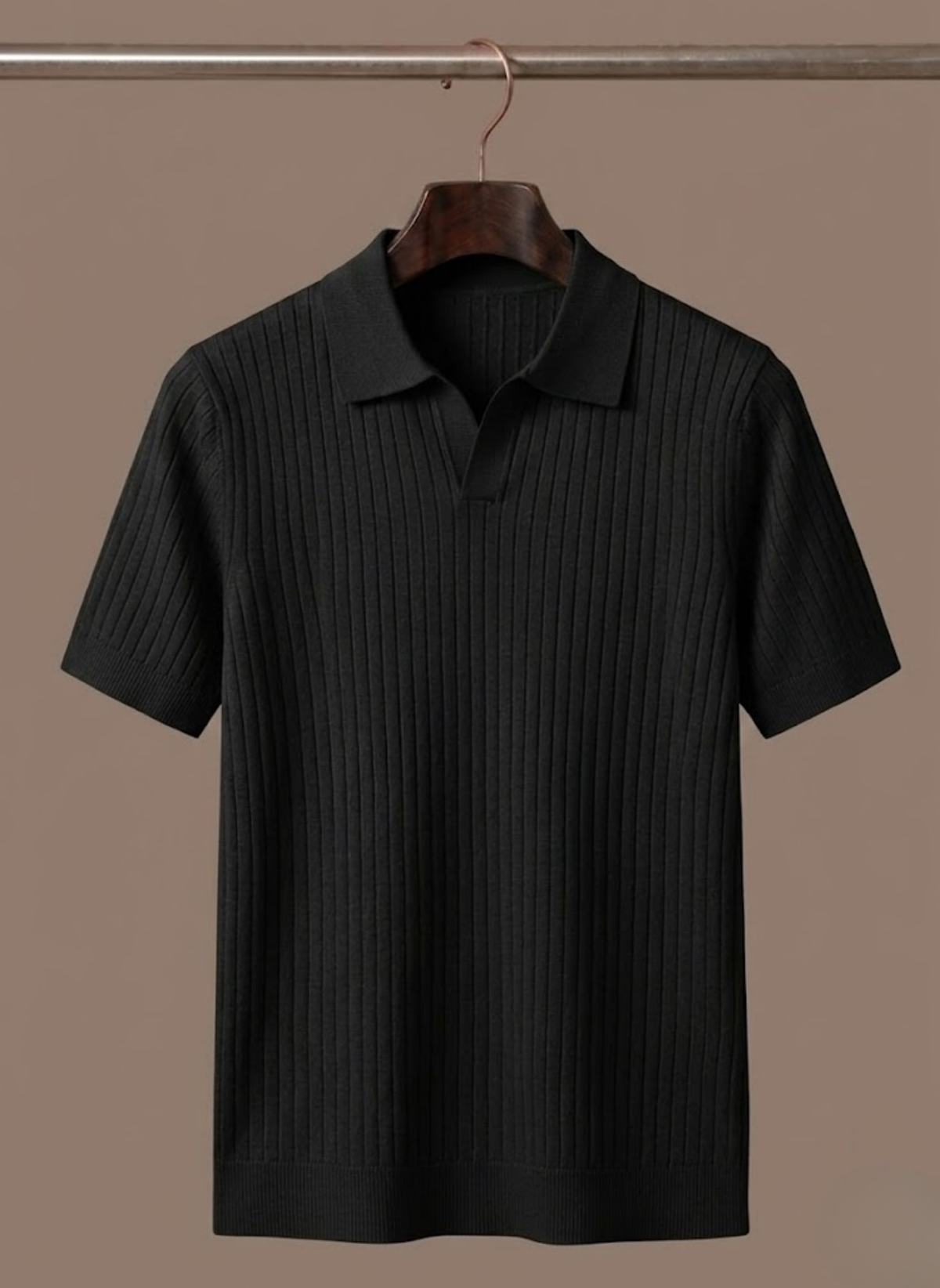 Men's Ribbed Knit Polo Shirt Short-Sleeve Collared Textured Casual Smart-Casual Everyday Golf Holiday Rowley