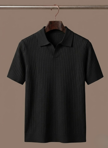 Men's Ribbed Knit Polo Shirt Short-Sleeve Collared Textured Casual Smart-Casual Everyday Golf Holiday Rowley
