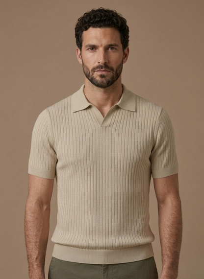 Men's Ribbed Knit Polo Shirt Short-Sleeve Collared Textured Casual Smart-Casual Everyday Golf Holiday Rowley