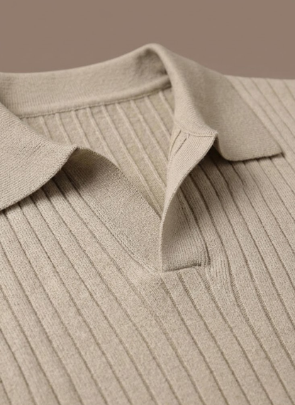 Men's Ribbed Knit Polo Shirt Short-Sleeve Collared Textured Casual Smart-Casual Everyday Golf Holiday Rowley