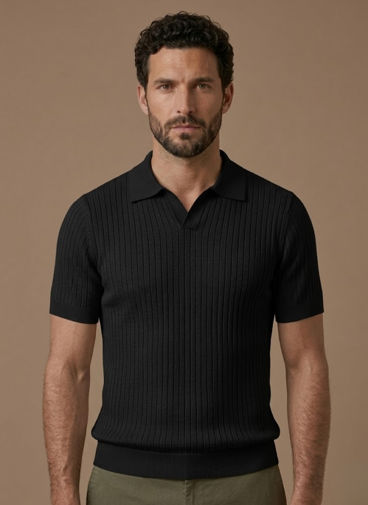 Men's Ribbed Knit Polo Shirt Short-Sleeve Collared Textured Casual Smart-Casual Everyday Golf Holiday Rowley