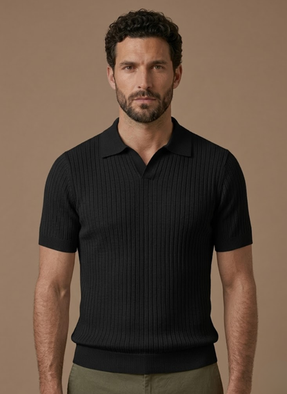 Men's Ribbed Knit Polo Shirt Short-Sleeve Collared Textured Casual Smart-Casual Everyday Golf Holiday Rowley