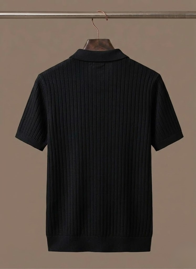 Men's Ribbed Knit Polo Shirt Short-Sleeve Collared Textured Casual Smart-Casual Everyday Golf Holiday Rowley