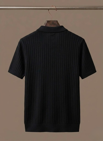 Men's Ribbed Knit Polo Shirt Short-Sleeve Collared Textured Casual Smart-Casual Everyday Golf Holiday Rowley