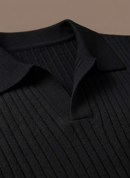 Men's Ribbed Knit Polo Shirt Short-Sleeve Collared Textured Casual Smart-Casual Everyday Golf Holiday Rowley